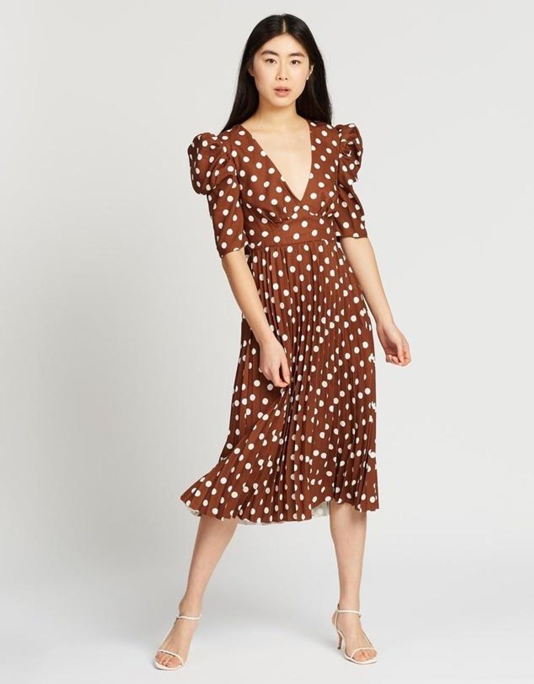 By Johnny Tessa Spot Tie-Back Pleated Midi Dress Size 10 for rent on The Volte - main image