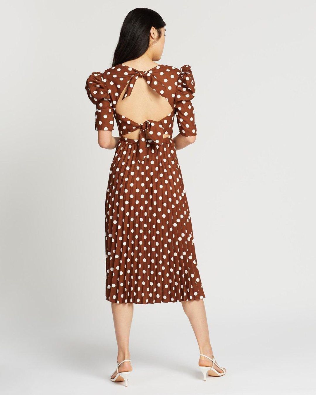 By Johnny Tessa Spot Tie-Back Pleated Midi Dress Size 10 for rent on The Volte - main image