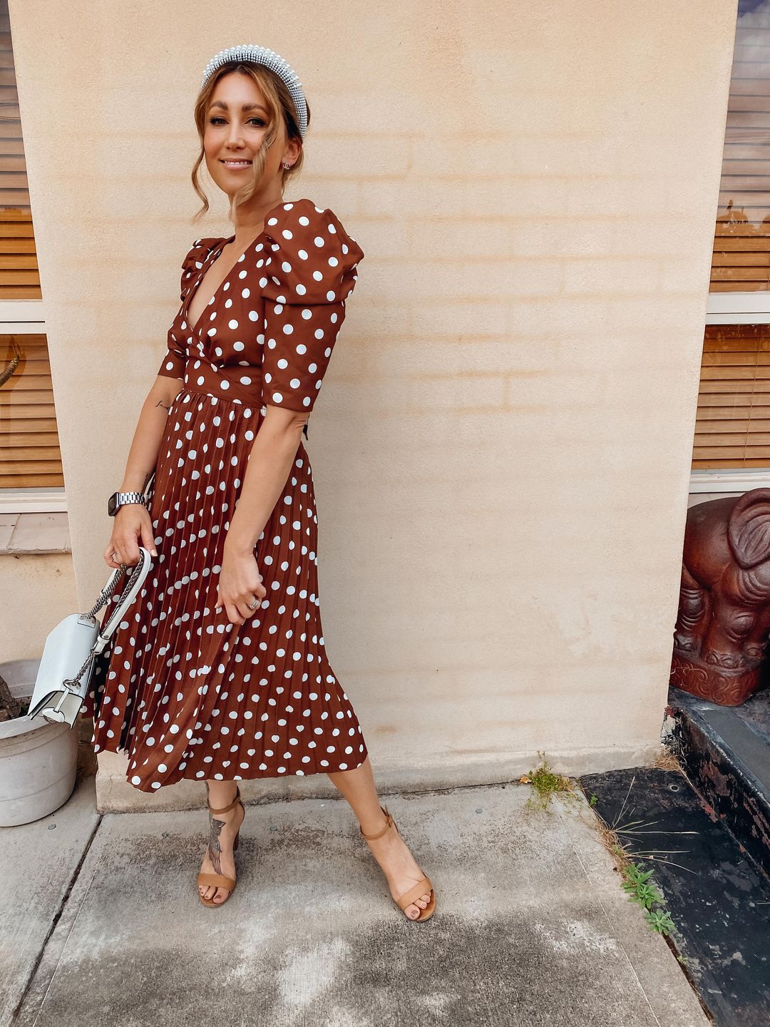 By Johnny Tessa Spot Tie-Back Pleated Midi Dress Size 10 for rent on The Volte - main image