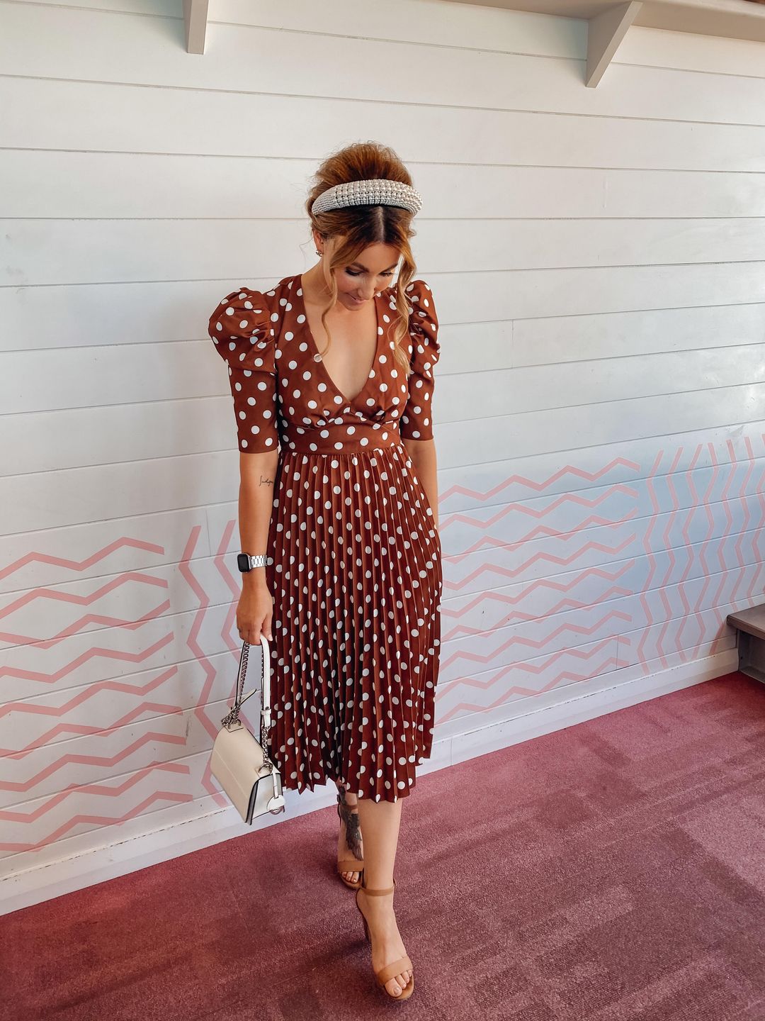 By Johnny Tessa Spot Tie-Back Pleated Midi Dress Size 10 for rent on The Volte - main image