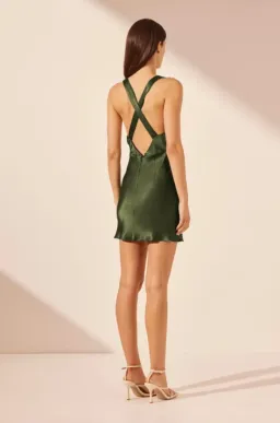Shona Joy Camille Cross Back Mini Dress in Fern & Black size 8 for rent on The Volte - image 2