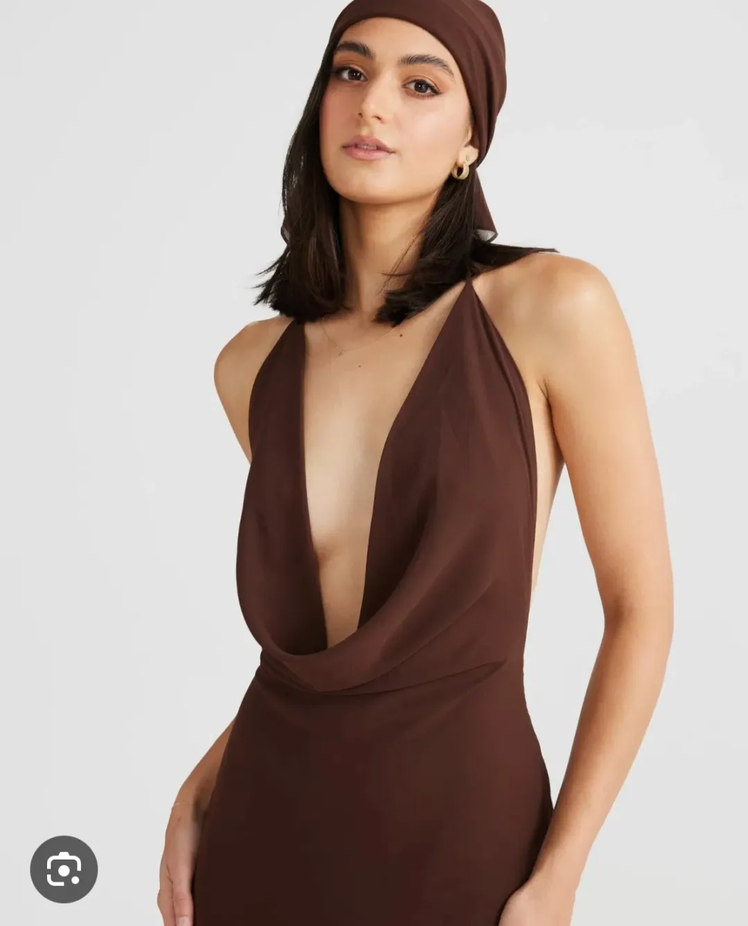 Melani the label Lopez gown chocolate size Large for rent on The Volte - main image