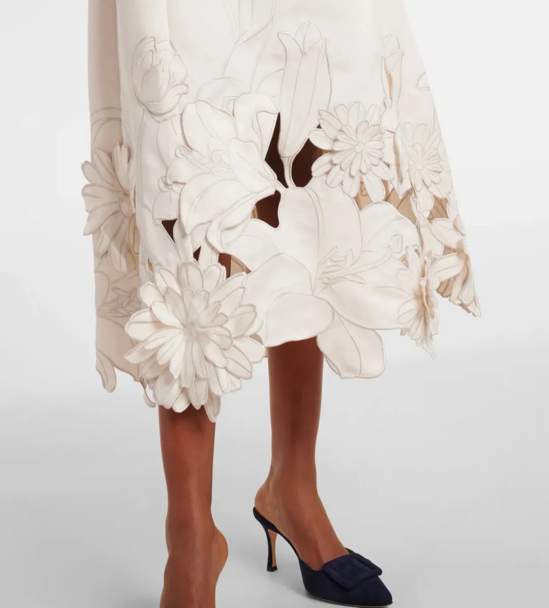 Leo Lin Caroline Applique Short Sleeve Midi Dress Ivory Size 10 for rent on The Volte - main image
