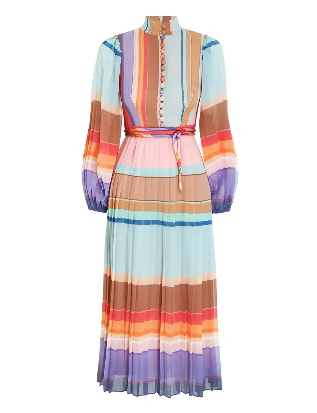 Zimmermann Rainbow Striped Crepe De Chine Midi Dress Multi Size 1 /AU 10 for rent on The Volte - main image