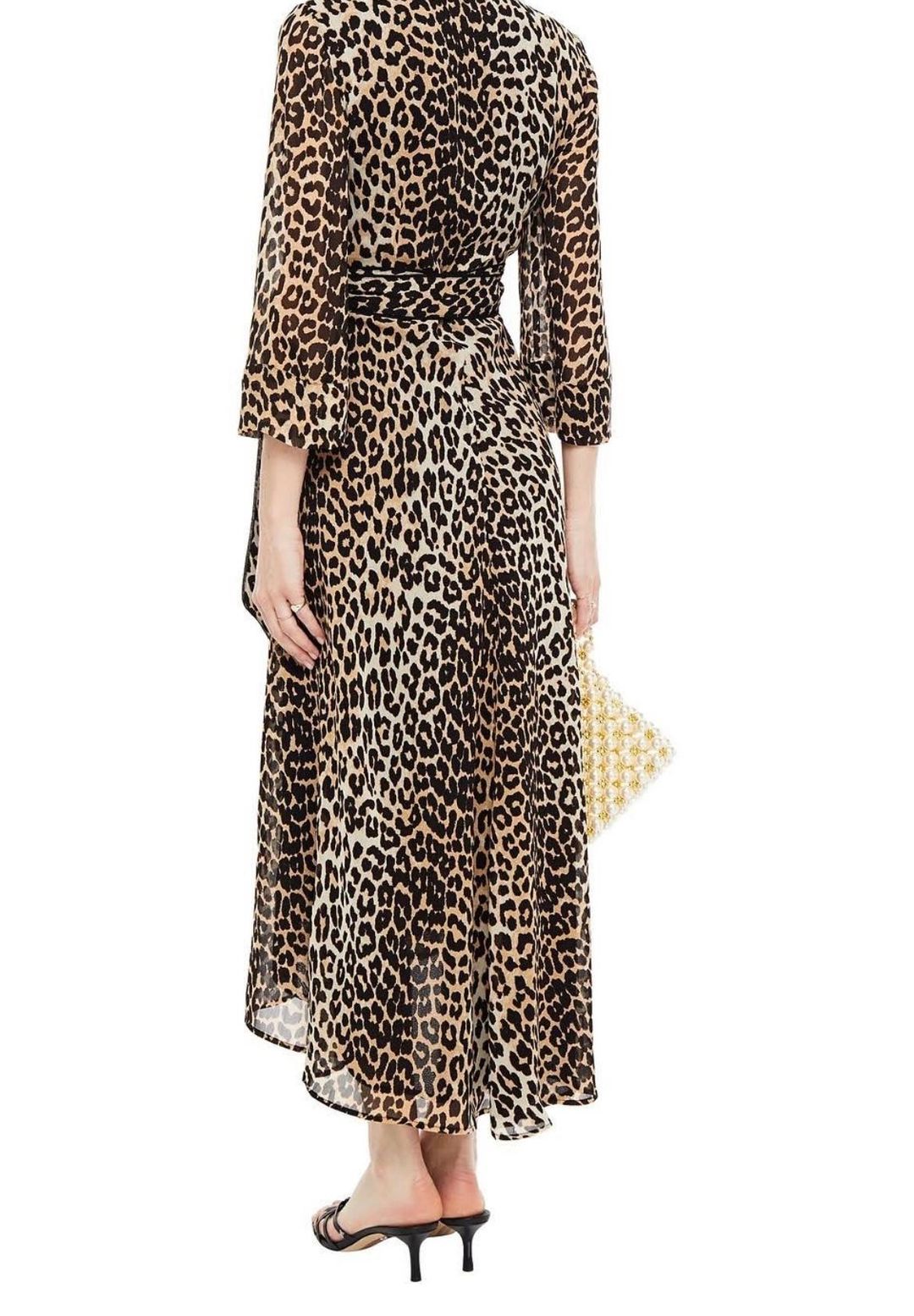 Ganni Leopard georgette wrap dress for rent on The Volte - main image