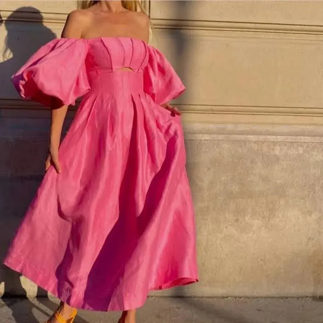 Aje Eugenie Off Shoulder Midi Dress size 8 pink  for rent on The Volte - main image