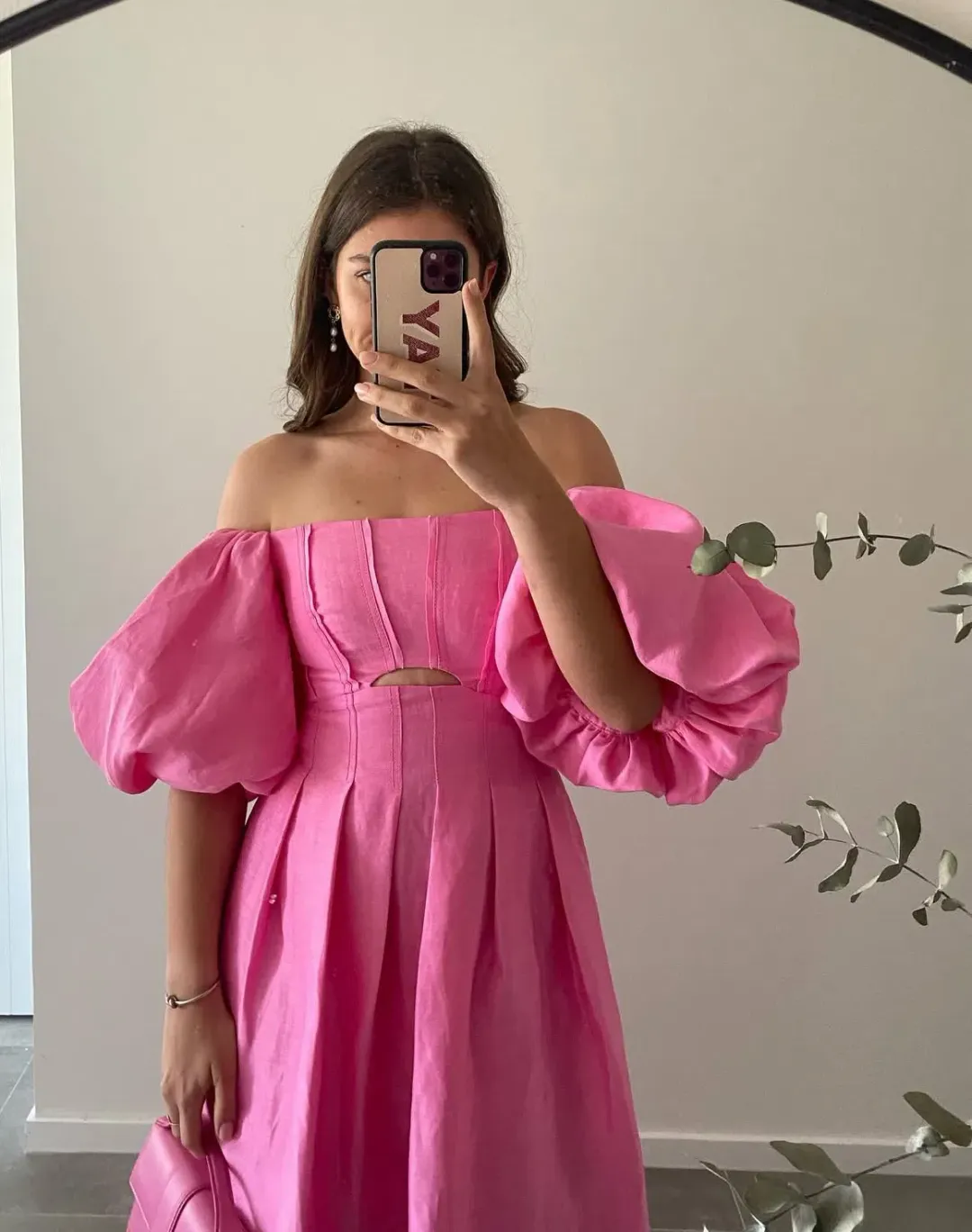 Aje Eugenie Off Shoulder Midi Dress size 8 pink  for rent on The Volte - main image