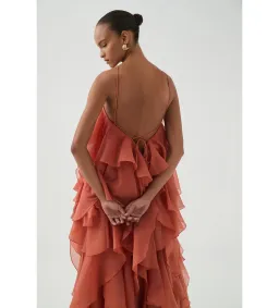 Aje Pandorea Layered Maxi Dress Coral Clay Size 6 for rent on The Volte - image 9