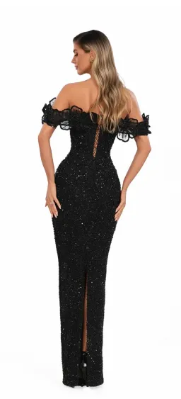 Albana Dyla Crystal Beaded Black Dress Size 12  for rent on The Volte - image 2