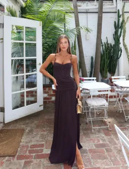 DOUBLE TIME PLEAT DRESS | DARK CHOCOLATE - SIZE 10 for rent on The Volte - image 1