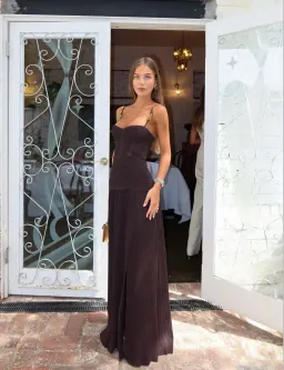 DOUBLE TIME PLEAT DRESS | DARK CHOCOLATE - SIZE 10 for rent on The Volte - image 5