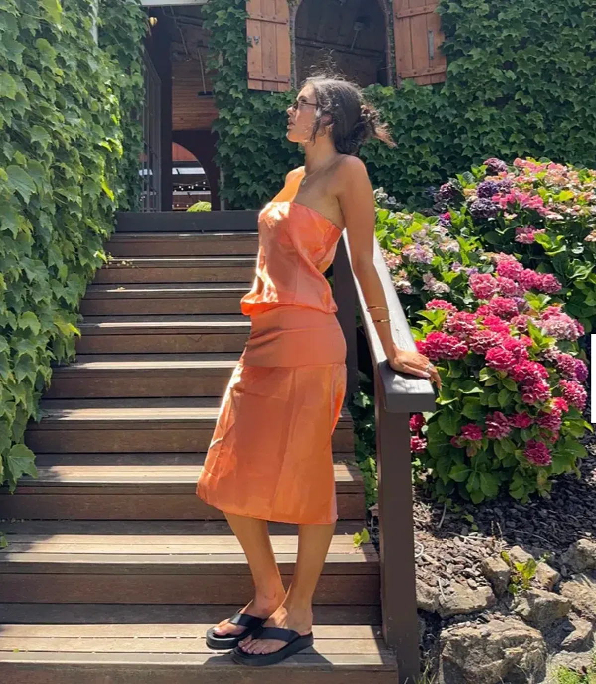 Mode Mischief Sheer Panel Dress spritz/orange 6 for rent on The Volte - main image