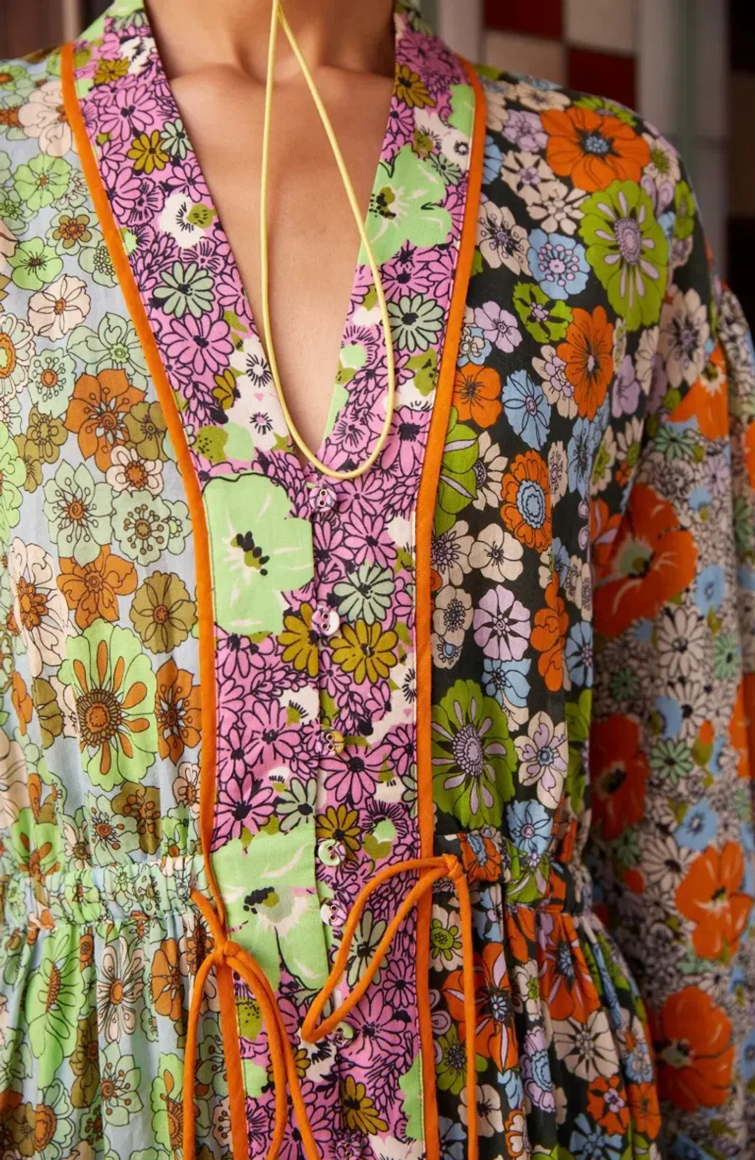 Alémais Orange Blossom Spliced Midi Dress Size 14AU for rent on The Volte - main image