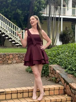 Elliatt Livia tiered mini dress burgundy size S for rent on The Volte - image 2