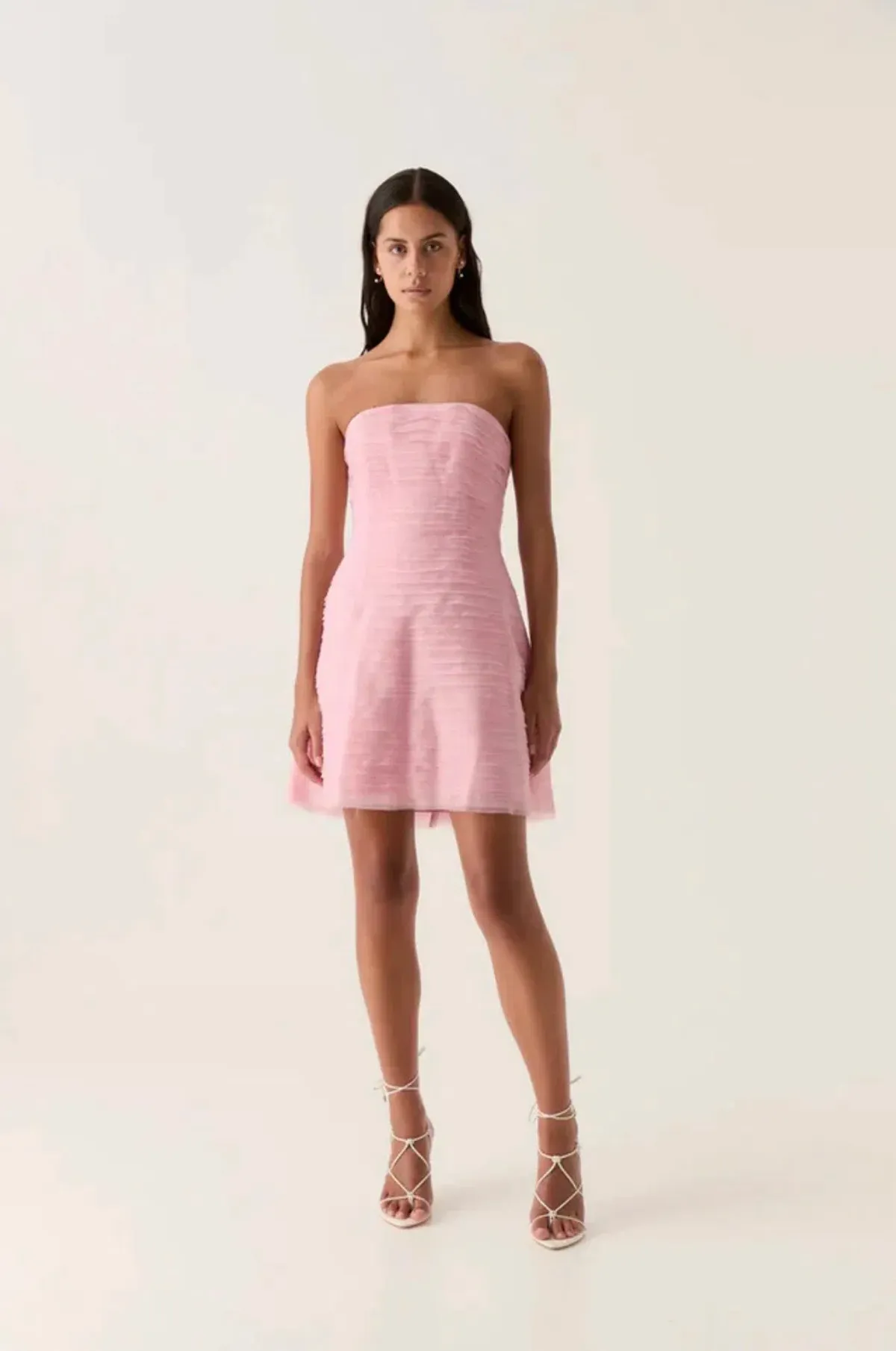 AJE SOUNDSCAPE MINI DRESS IN CHALK PINK SIZE AU 8 for rent on The Volte - main image
