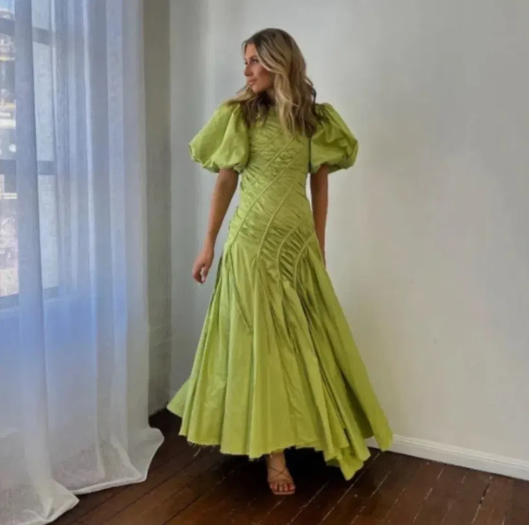 Aje Siren Drawstring Midi Dress Green Size 6 for rent on The Volte - main image
