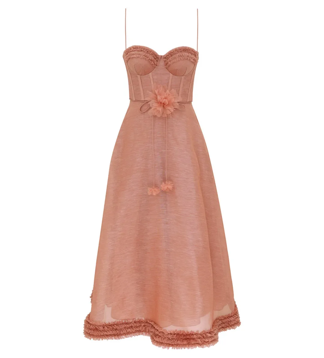 Zimmermann Luna Ruffle Midi Dress Peony Size 0 AU 8 for rent on The Volte - main image