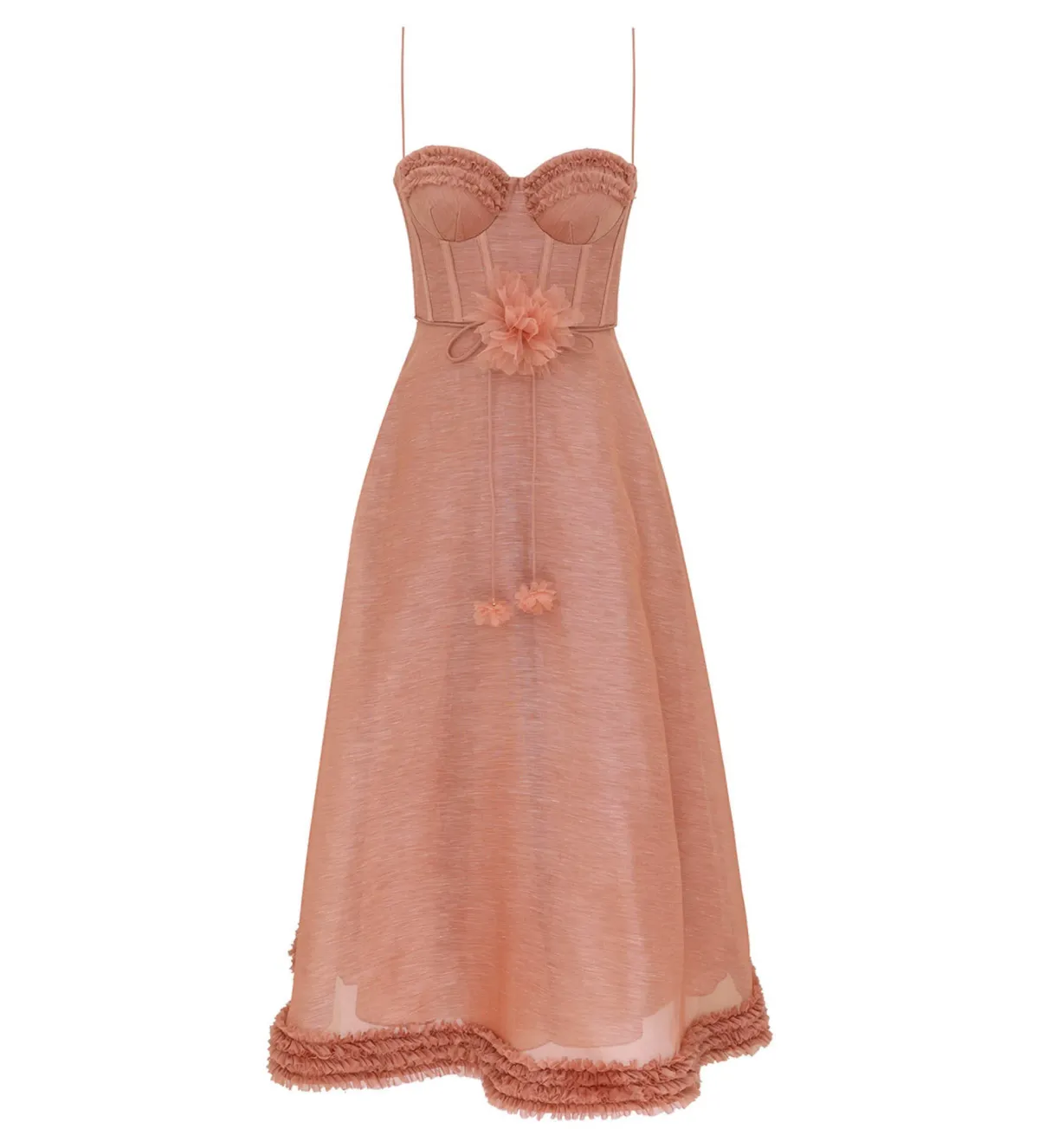 Zimmermann Luna Ruffle Midi Dress Peony Size 0 AU 8 for rent on The Volte - main image