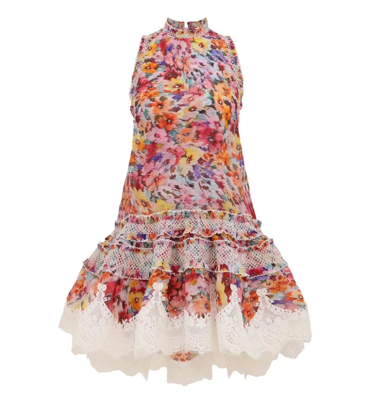 Zimmermann Luna Shirred Lantern Mini Dress in Multi Floral Size 1 AU 10 for rent on The Volte - main image