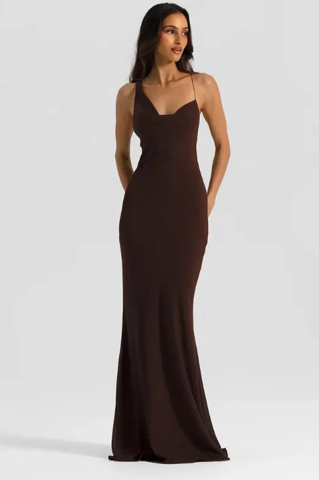 Natalie Rolt Hallie Gown in Espresso Size 10 for rent on The Volte - main image