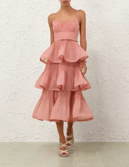 Zimmermann Dusty Pink Pleated Tiered Midi Dress s0 for rent on The Volte - image 3