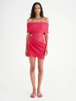 Benni Nico off shoulder mini dress in watermelon size 8 for rent on The Volte - image 4