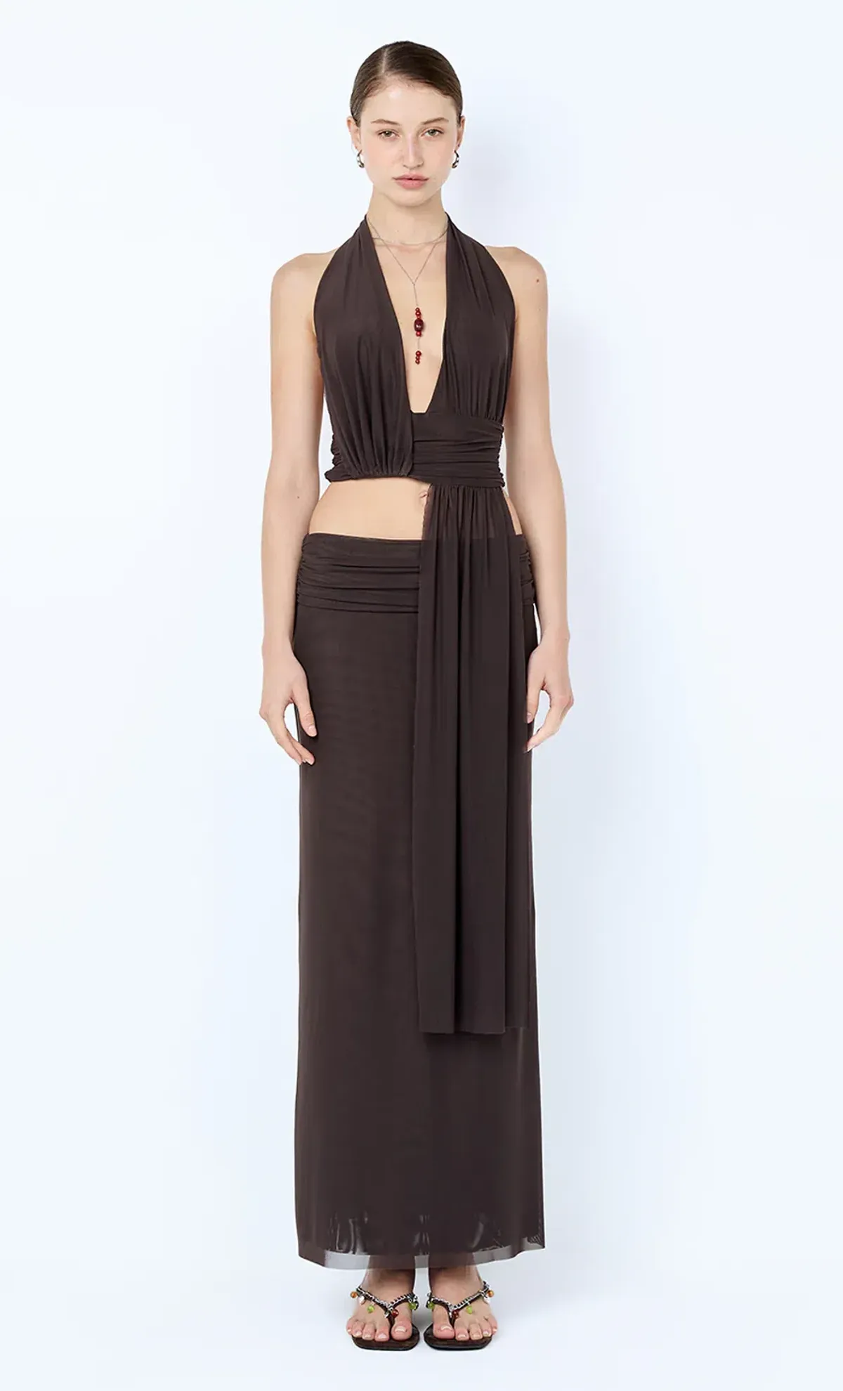Bec and Bridge Brown Eva Drape Skirt and Top Set for rent on The Volte - main image