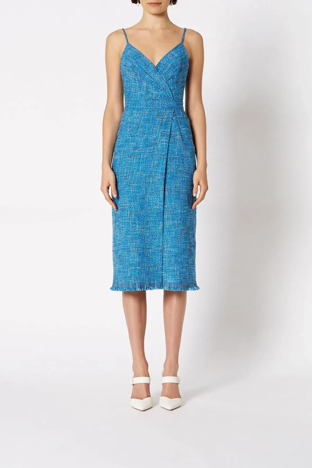 Scanlan Theodore Tweed Midi Dress In Blue | Size AU 8 for rent on The Volte - main image