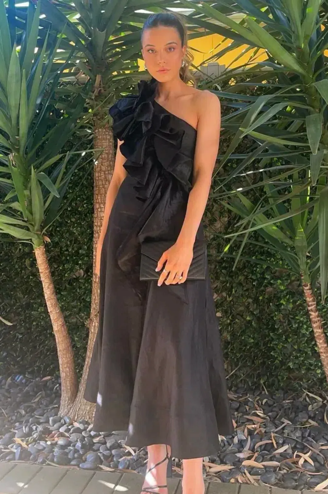 ADELIA RUFFLE MIDI DRESS | BLACK for rent on The Volte - main image