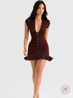 House of CB Wine Ruffle Corset Dress for rent on The Volte - image 1
