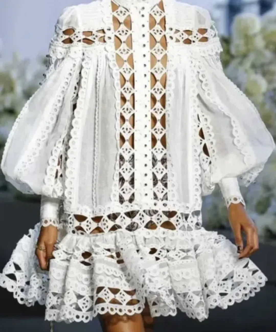 Zimmermann Moncur Studded Smock Lace Broderie Anglaise Mini Dress for rent on The Volte - main image