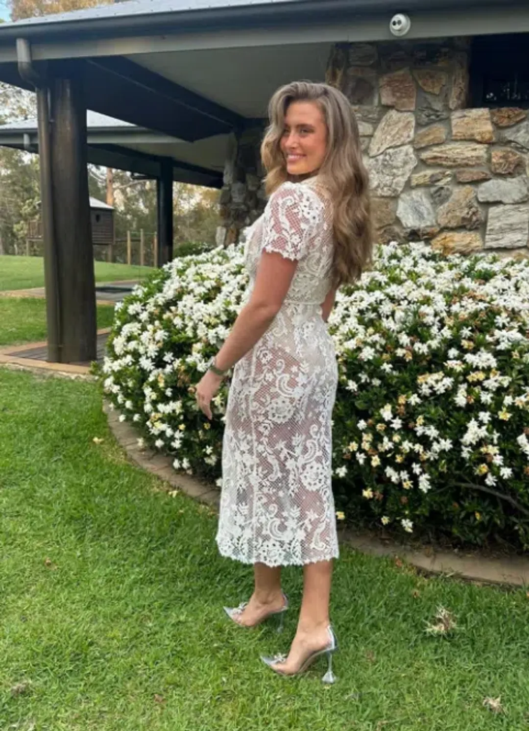 Self Portrait  White Lace Button Front Midi Dress for rent on The Volte - main image