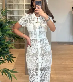 Self Portrait  White Lace Button Front Midi Dress for rent on The Volte - image 2