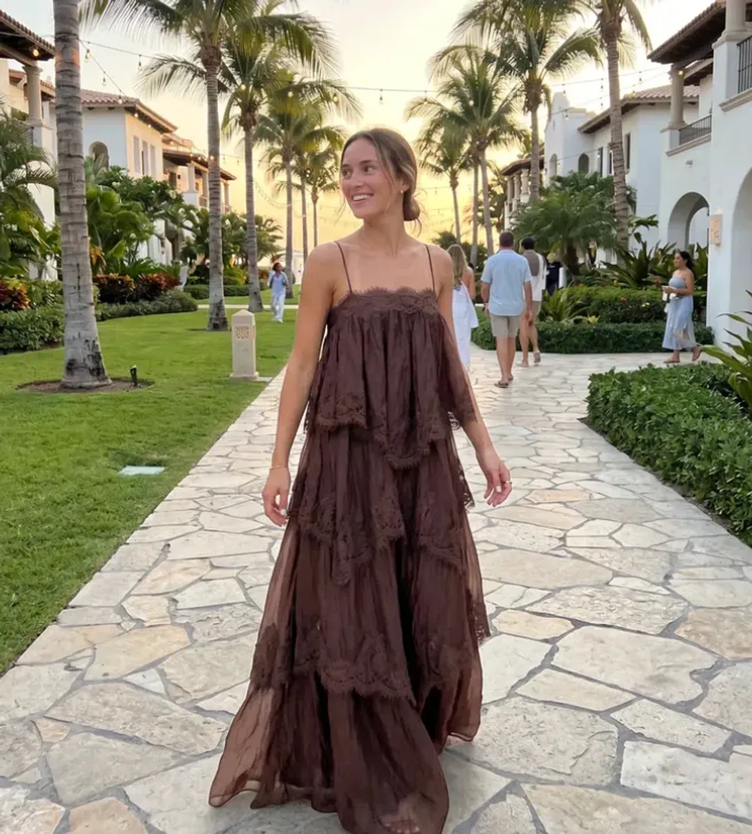 Aje Ophelia Lace Gown in Chocolate Size AU6 for rent on The Volte - main image