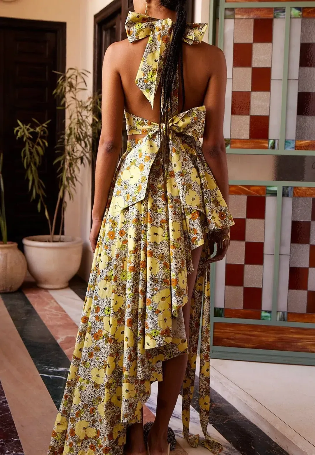 Alemais Orange Blossom Halter Neck Top & Assymetric Floral Skirt Set AU 4 for rent on The Volte - main image