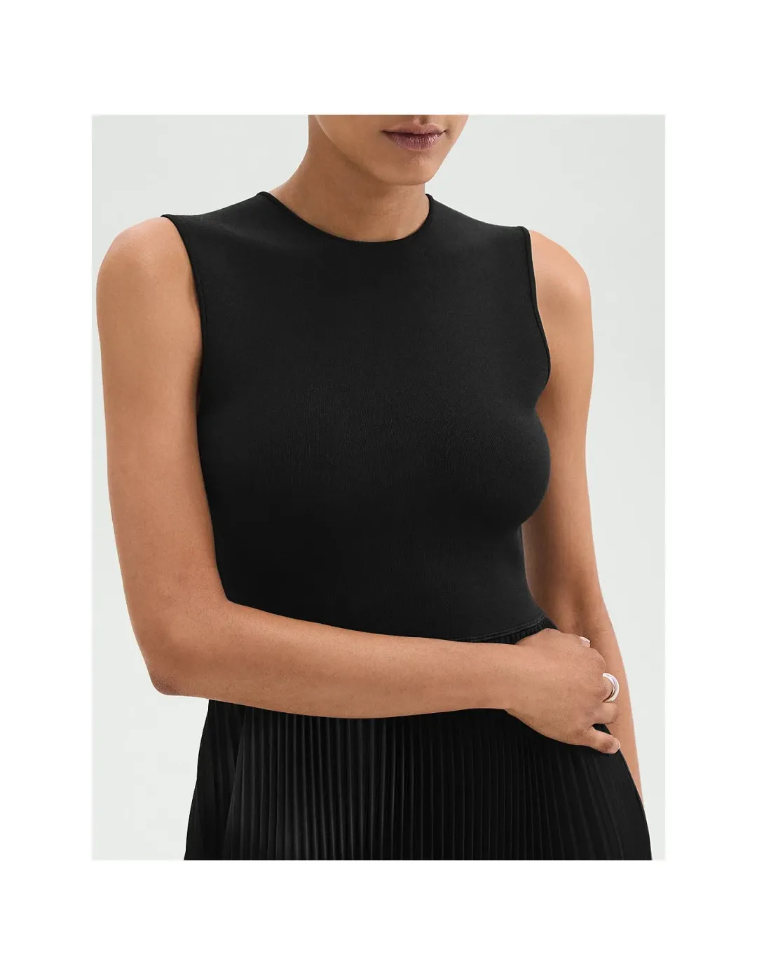 Theory Pleated Combo Dress In Textured Satin Black Size XS for rent on The Volte - main image