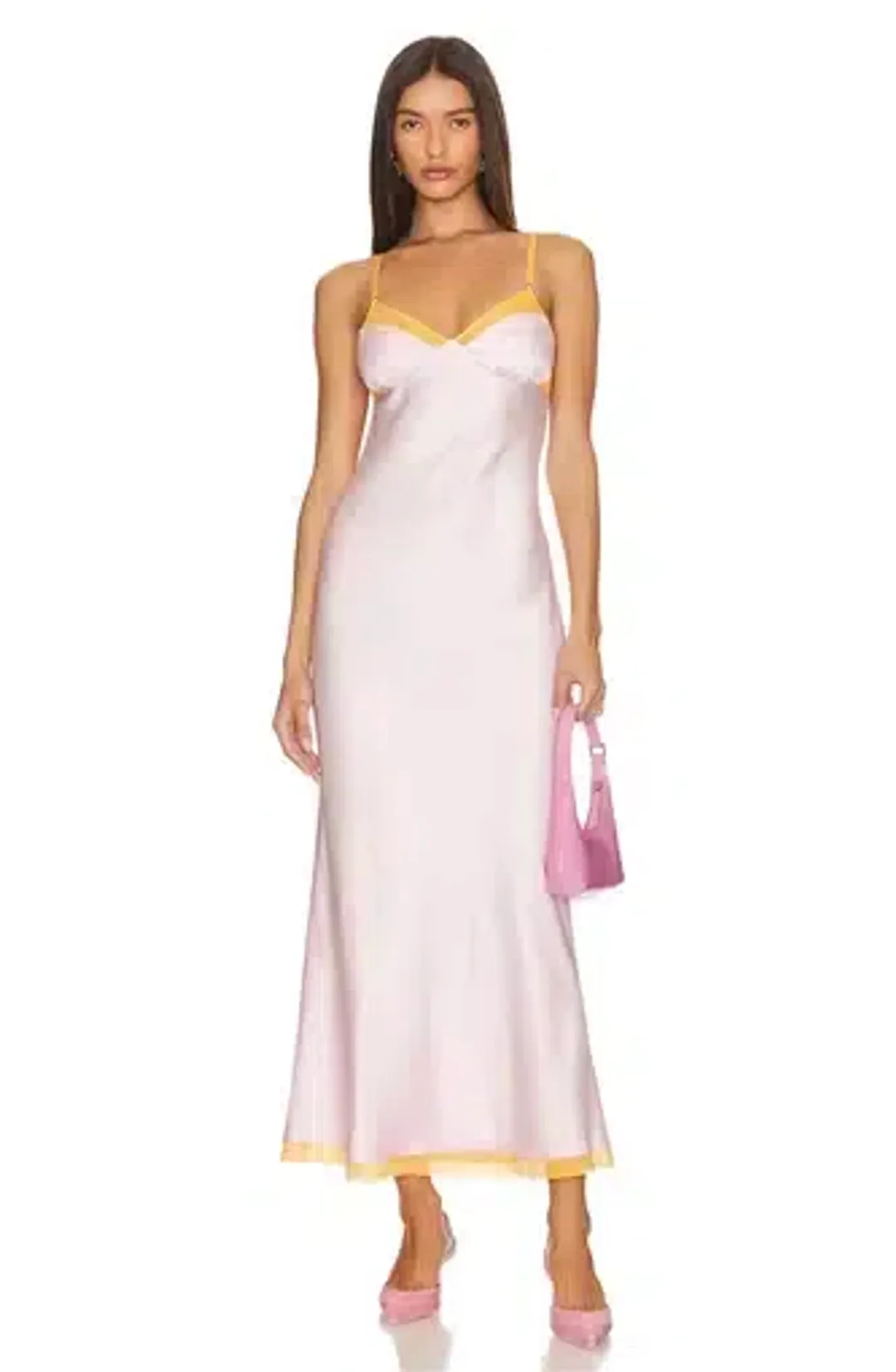Bec & Bridge Joelle Mesh Detail Open Back Maxi Dress Orange/Pink for rent on The Volte - main image