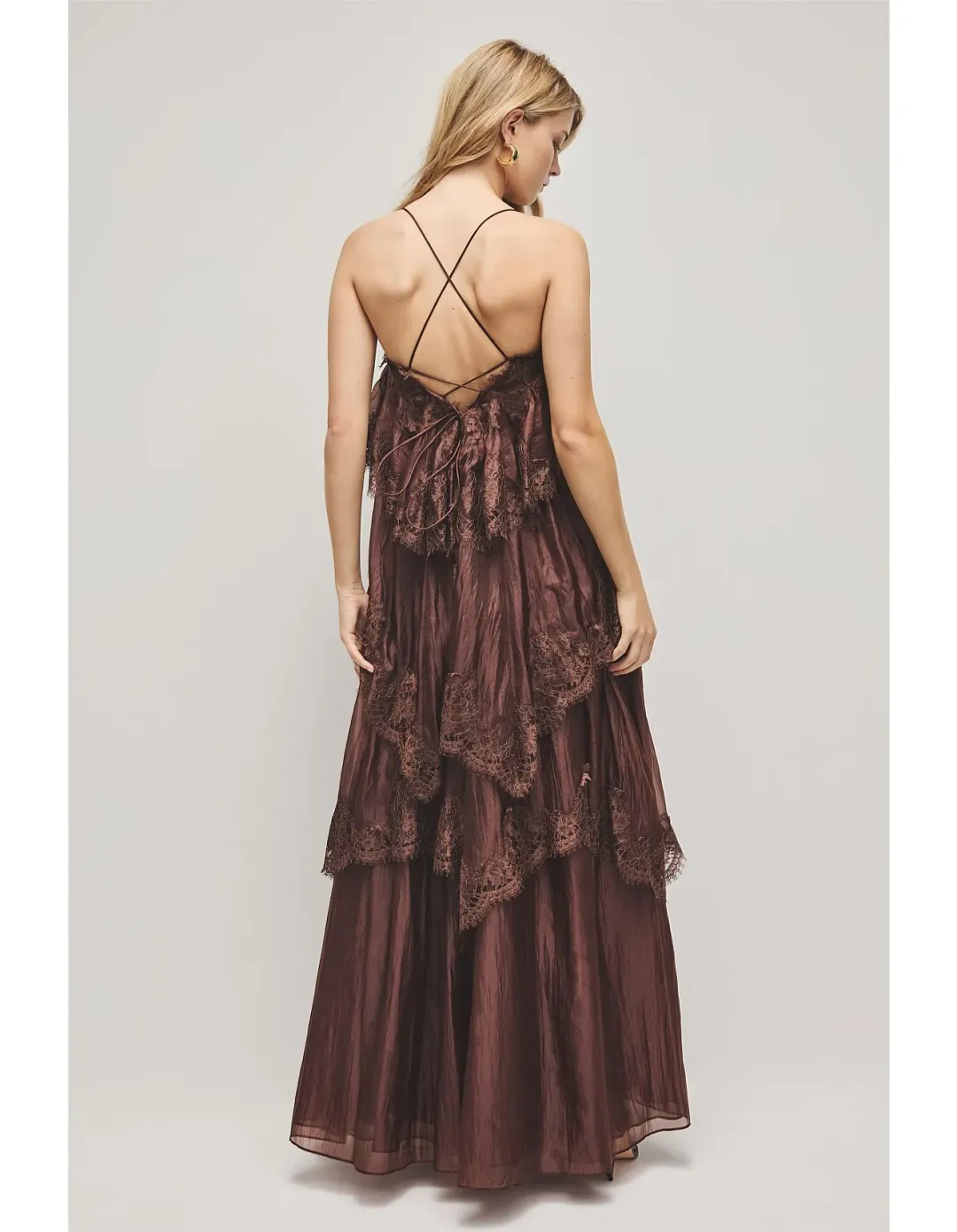 Aje Ophelia Lace Gown in Chocolate Size AU8 for rent on The Volte - main image