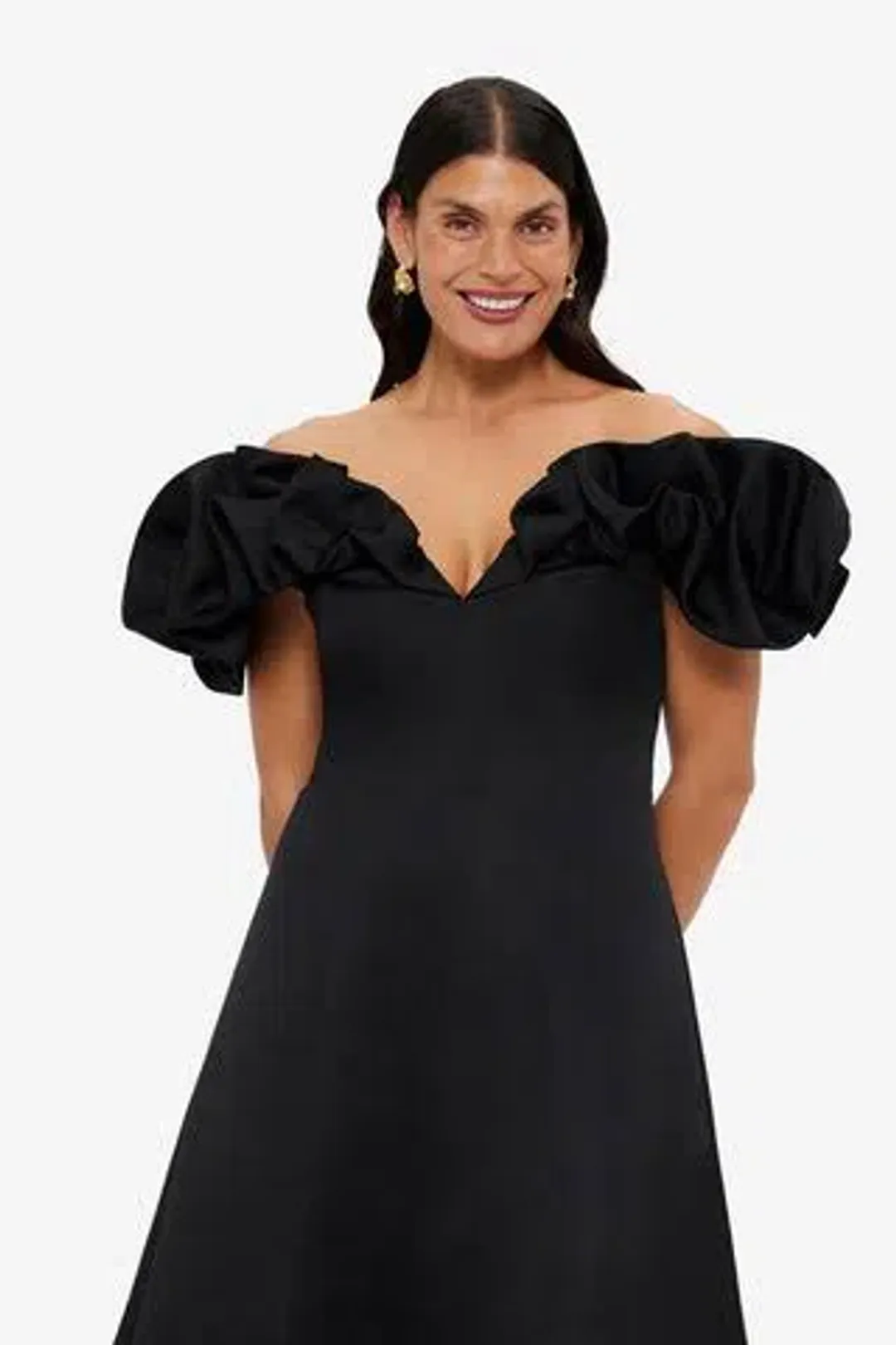 Leo Lin Annie Off Shoulder Midi Dress size 18 Black for rent on The Volte - main image