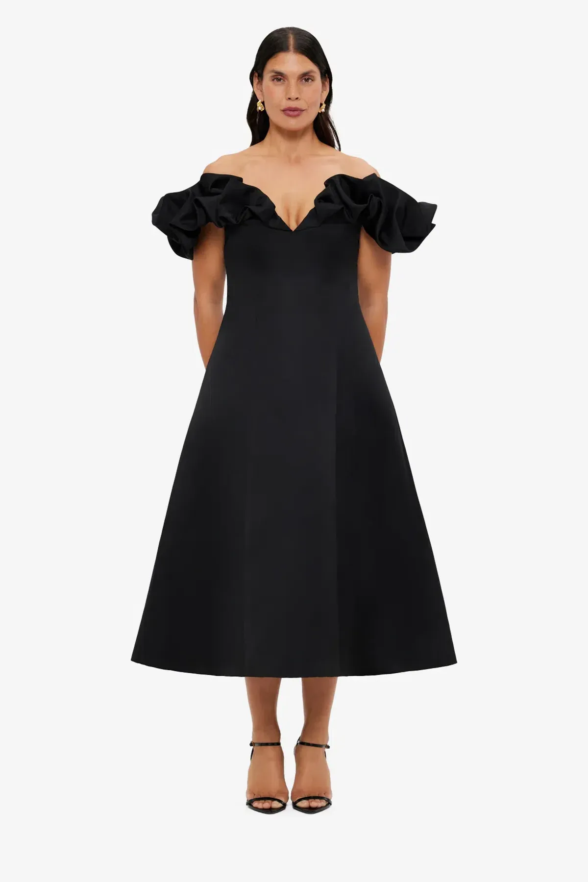 Leo Lin Annie Off Shoulder Midi Dress size 18 Black for rent on The Volte - main image
