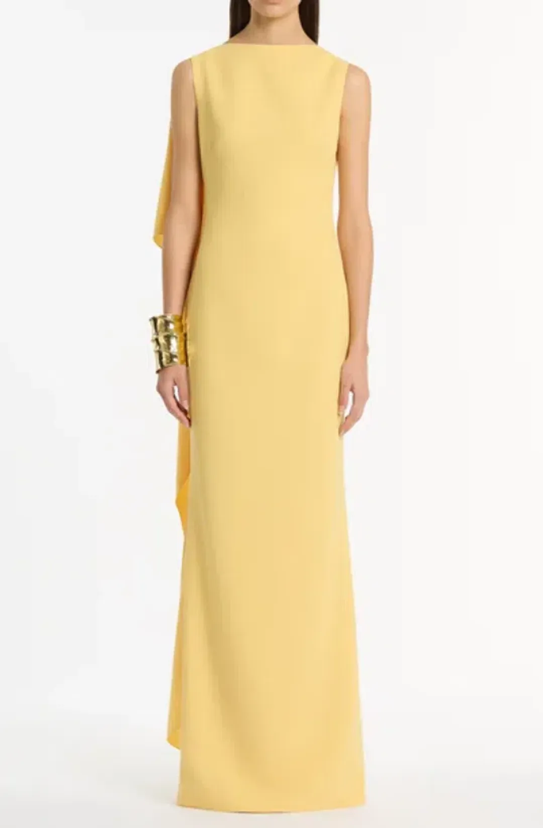 Carla Zampatti pollen crepe cowl back gown - mustard size 16 for rent on The Volte - main image