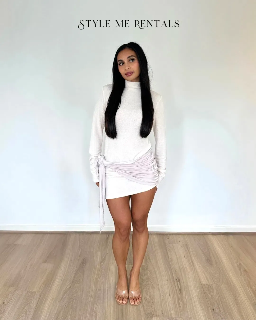 With Harper Lu Textured Wrap Mini Dress Ivory Size M for rent on The Volte - main image