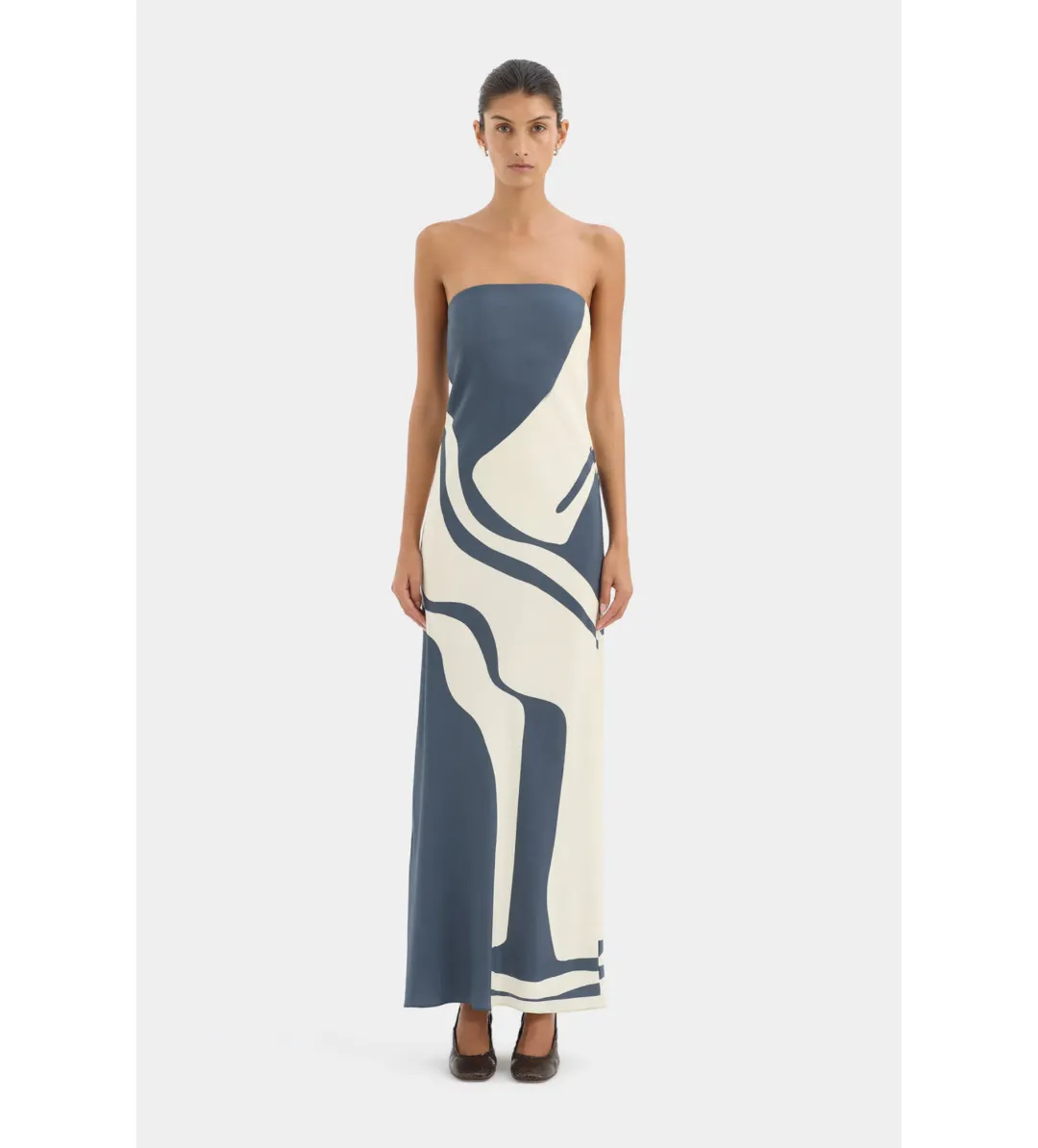 Sir The Label Lilou Strapless Midi Dress in Liora Charcoal Blue Size 1/AU8 for rent on The Volte - main image