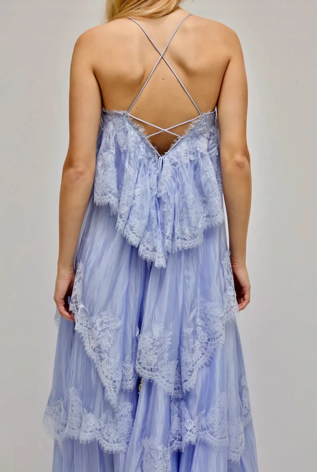AJE Ophelia Lace Gown size 6 French Blue for rent on The Volte - main image