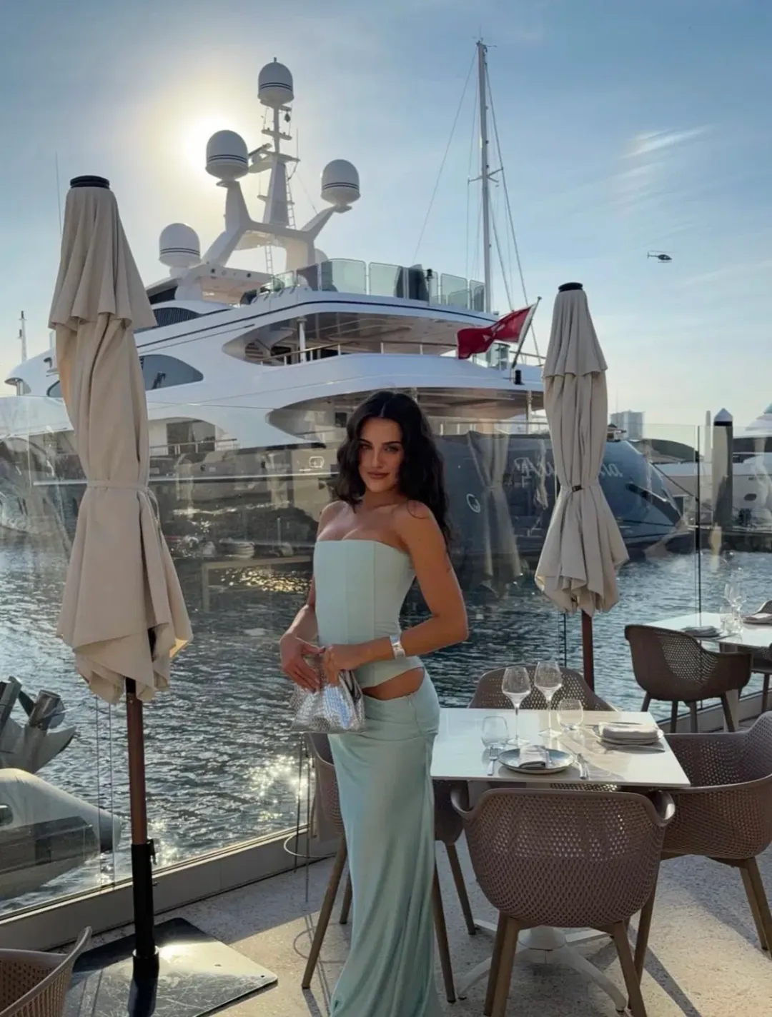 HNTR The Label Huxley Gown Aqua Gown Size 8 for rent on The Volte - main image