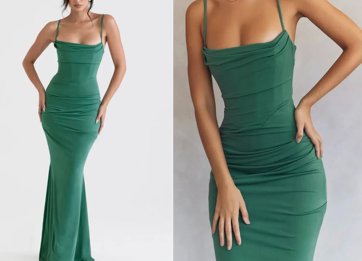 House of CB "MILENA" Forest Green Corset Gown XS  for rent on The Volte - main image