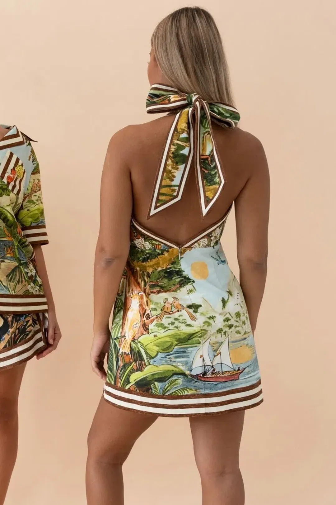 ALEMAIS TOUCAN HALTER MINI DRESS SIZE 10 for rent on The Volte - main image