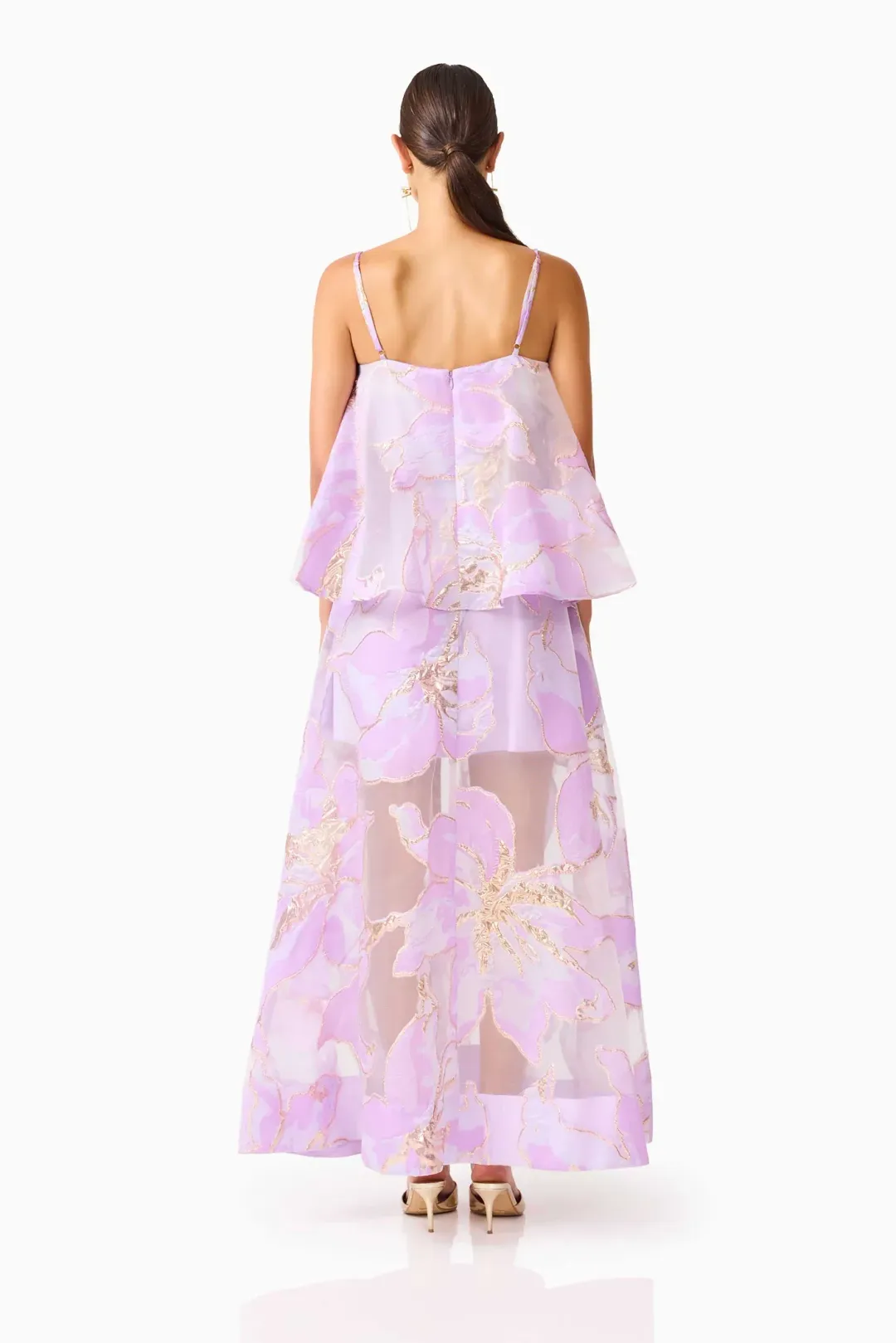 Elysia Tiered Gown in Purple Floral for rent on The Volte - main image