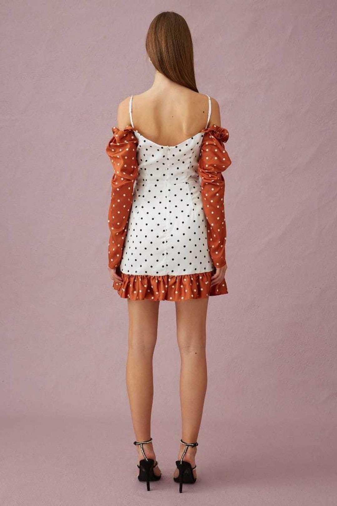 Keepsake The Label Butterflies Long Sleeve Mini Dress Tobacco Polkadot Dress Size 8 for rent on The Volte - main image
