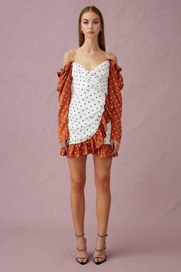 Keepsake The Label Butterflies Long Sleeve Mini Dress Tobacco Polkadot Dress Size 8 for rent on The Volte - image 1